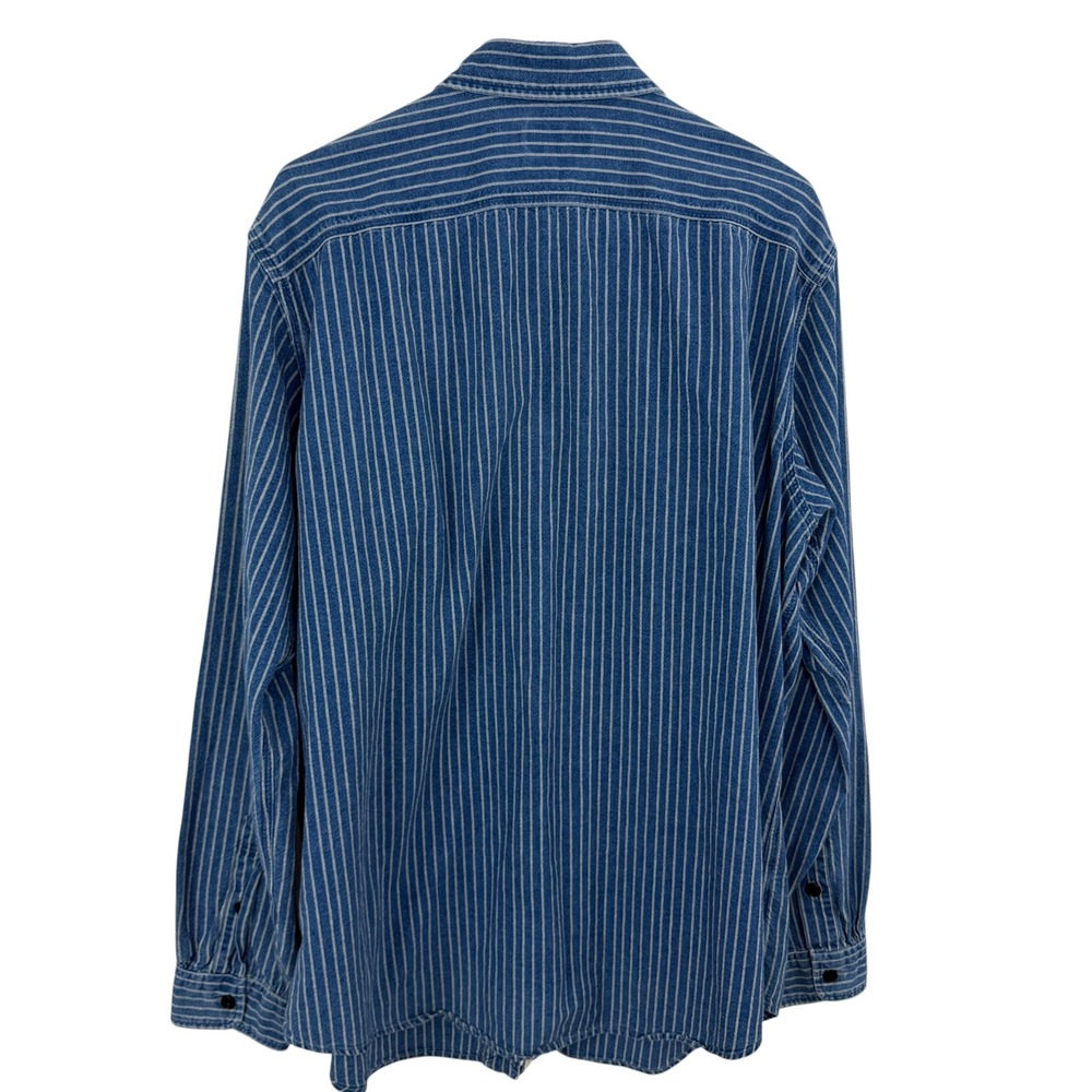 Polo Ralph Lauren Shirt Mens XL Indigo Blue Denim Striped Classic Fit Button Up - Picture 7 of 10